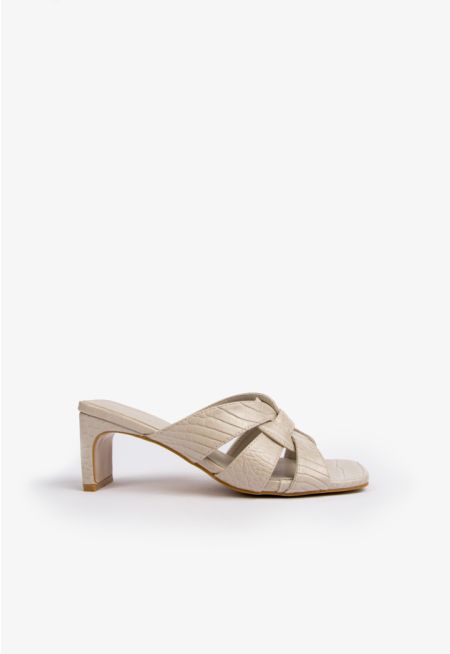 Iconic Textured Leather Heeled Sandals