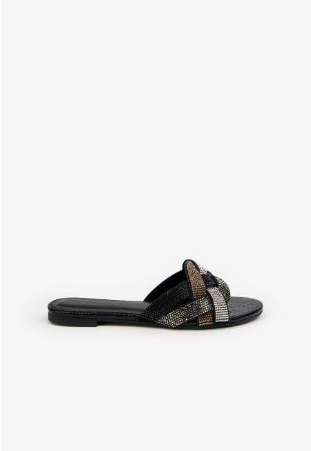 Crystal Embellished Braided Flat Sandals
