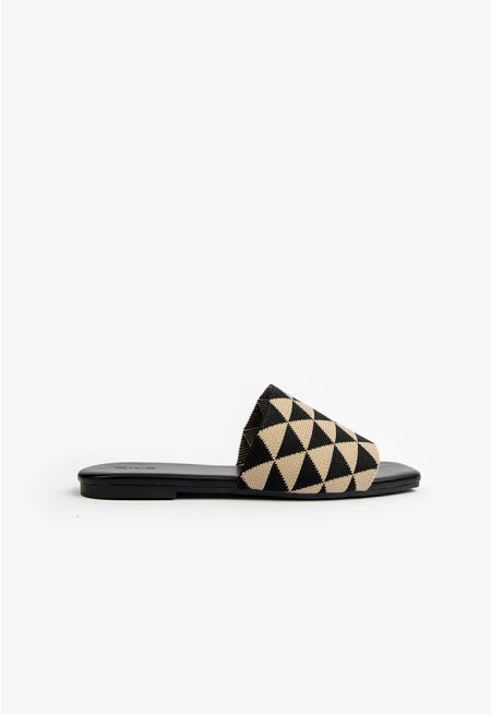 Harlequin Patterned Fabric Flat Sandals