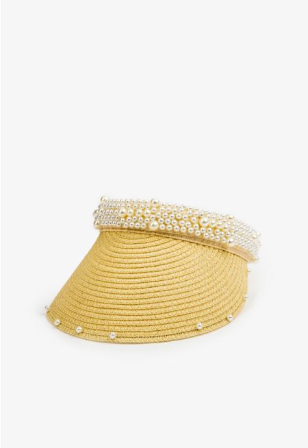 Faux Pearls Embellished Cap