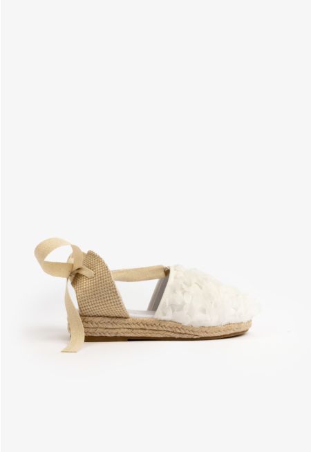 Ruffled Floral Ankle Tie Sandals