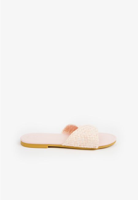 Criss Cross Straw Strap Flat Slides