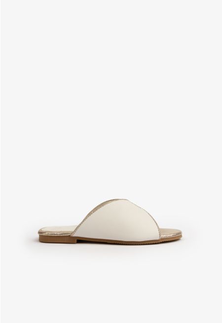 Single Flap PU Leather Flat Slides