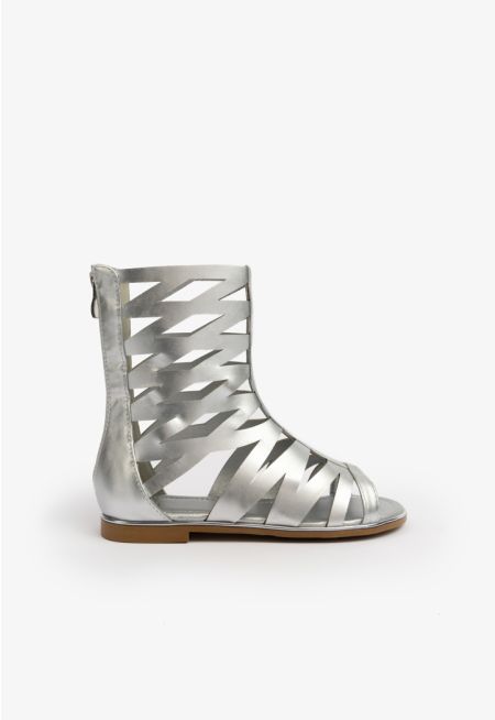 Solid Zip Up Gladiator Sandals