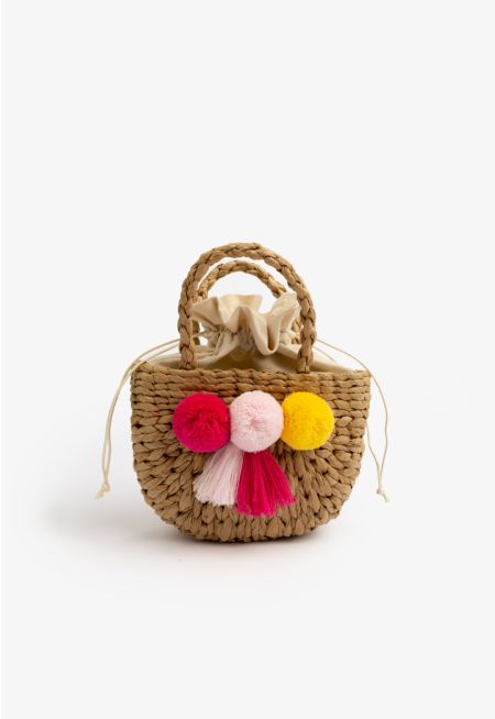 Pom Pom Embellished Hand Bag