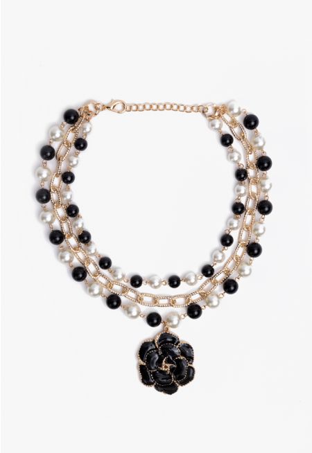 Multistrand Faux Pearls Floral Necklace
