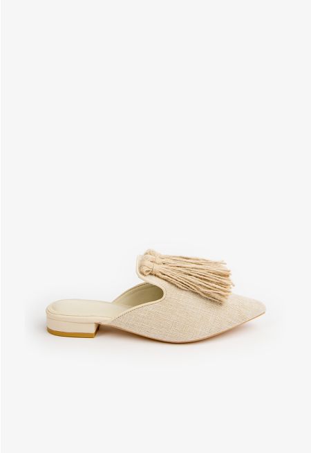 Pointed Toe Tassel Mules