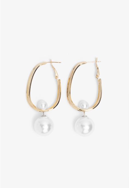 Abstract Faux Pearls Golden Earrings