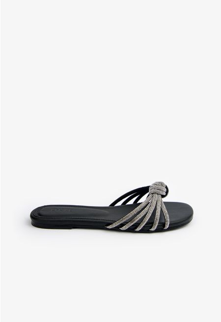 Crystal Embellished Knot Strap Flats