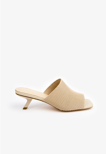 Open Toe Heeled Fabric Mules 