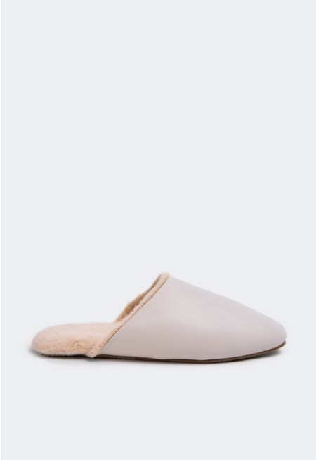 Leather and Fur Quilted Slippers