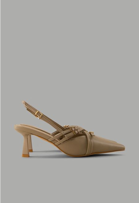 Matte Strap Sling Back Heels