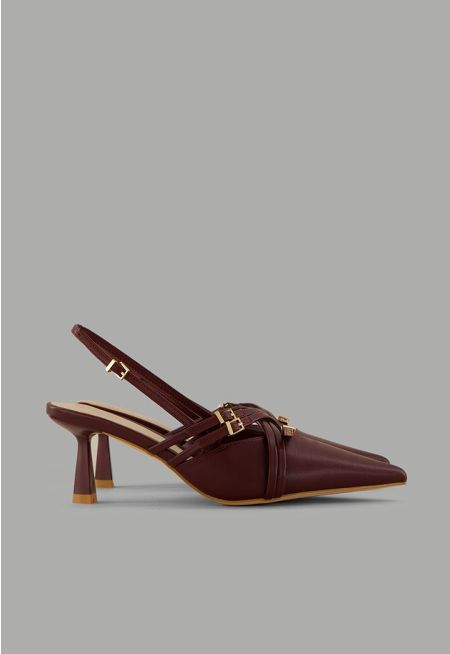 Matte Strap Sling Back Heels