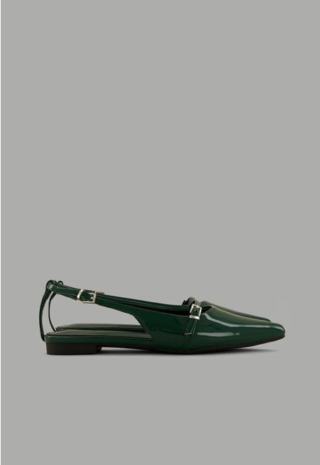 Glossy Strap Sling Back Flats