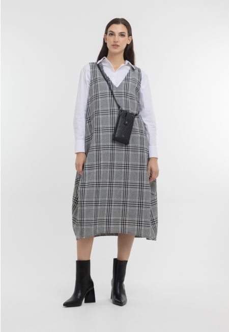Back Tie Up Checkered Midi Dress -Sale