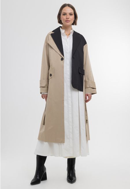 Multicolored Flapped Maxi Trench Coat