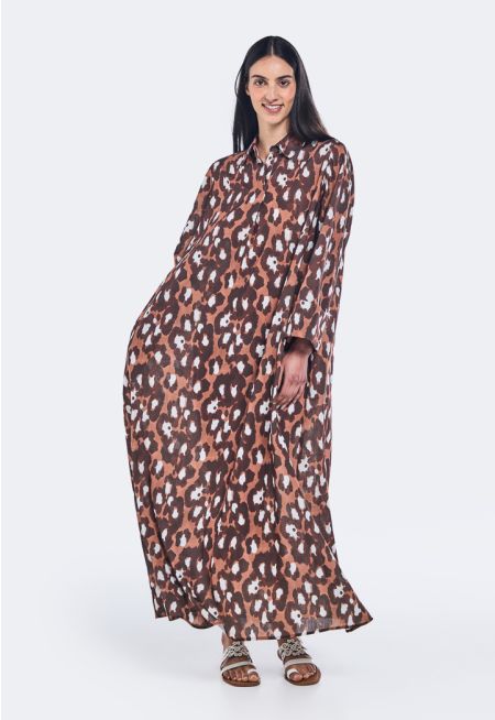 144 cm V-Neck Leopard Print Oversized Dress