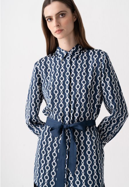 Chain Print Belted Shirt