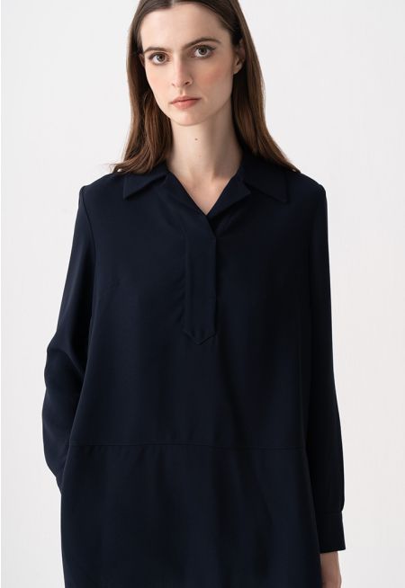 Side Slit Notched Collar Blouse
