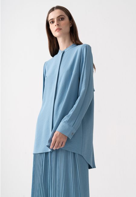 Crinkled Pleated High-Low Shirt 
