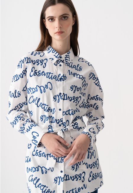 All-Over Printed Oversized Belted Shirt