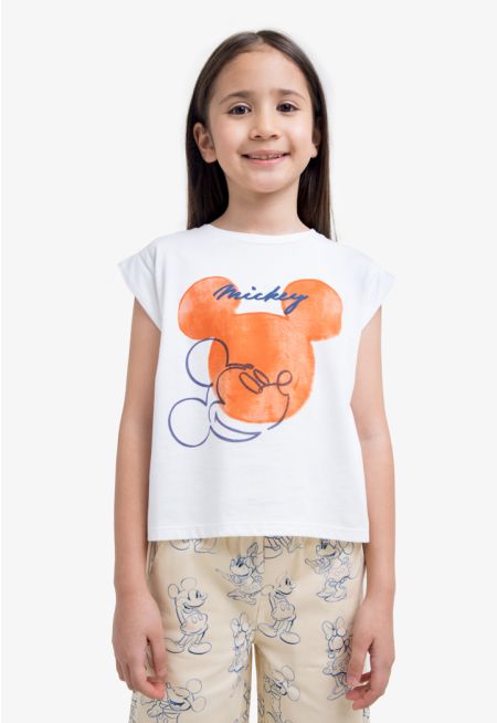 Mickey Textured Printed T Shirt