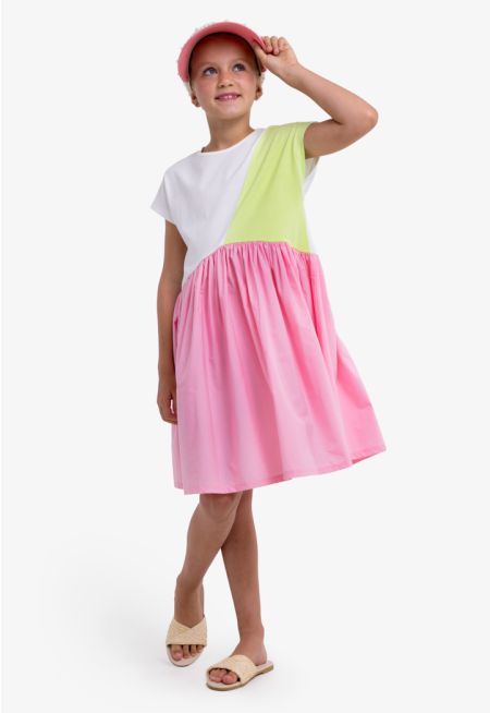 Multicolored Short Sleeved Dress
