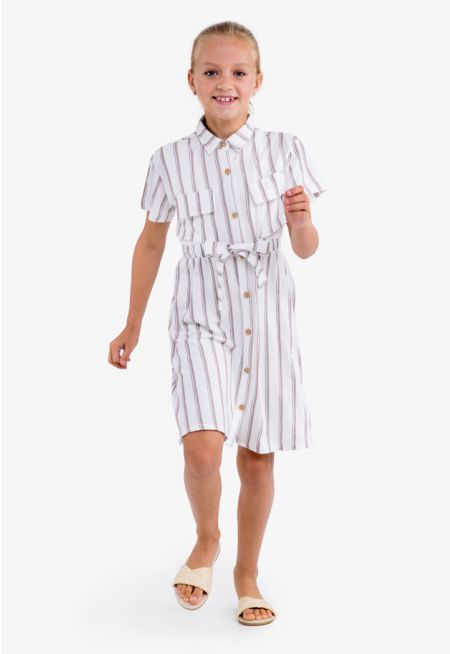Striped Belted Shirt Dress