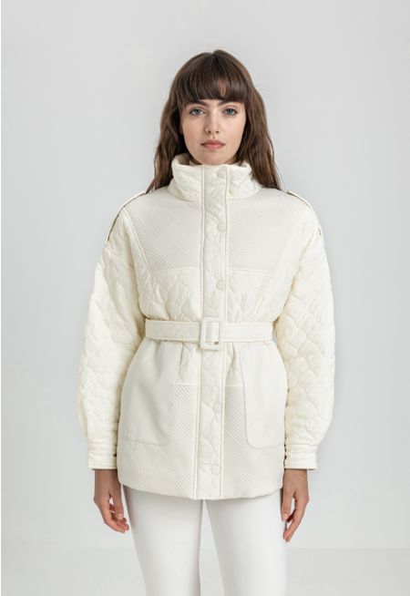 Quilted Textured Belted Jacket