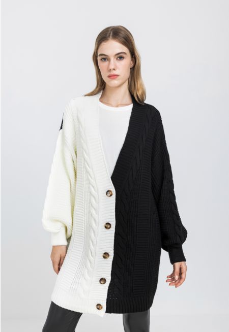 Contrast Oversized Knitted Cardigan