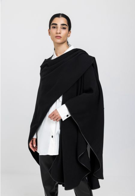 Solid Faux Leather Hem Cape