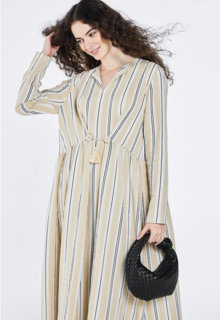 Striped Button Embellished Dress- Ramadan Style