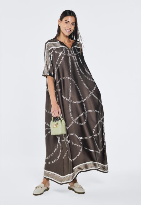 Printed Short Sleeves V-Neck Dress