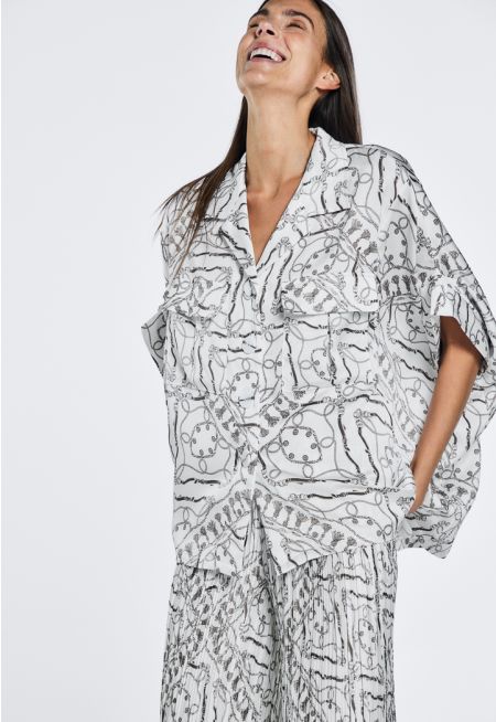 Printed Oversized Elbow Sleeve Shirt