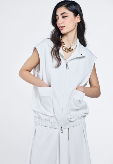 Zip-Up Elastic Hem Gilet