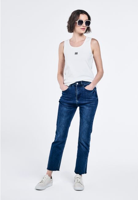 Frayed Hem Solid Jeans