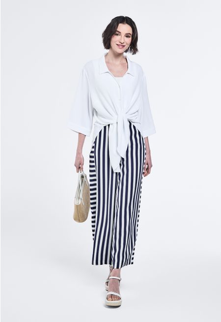 Wide Leg Striped Trousers