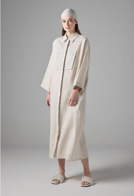 Drop Shoulder Linen Shirt Dress