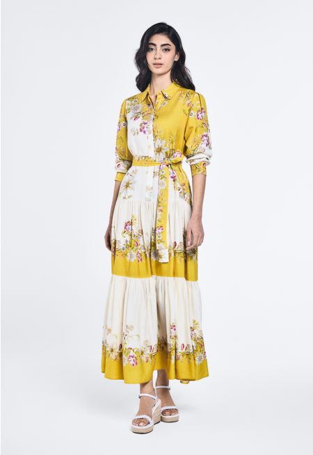 Floral Print Belted Maxi Dress