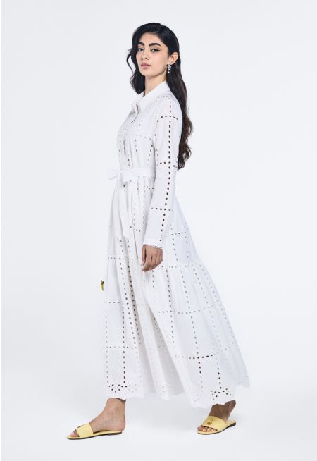 Schiffli Embroidered Belted Dress (2 PCS)