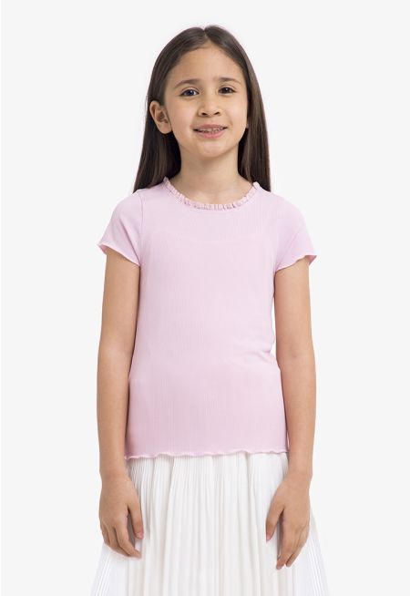 Solid Ruffled T Shirt