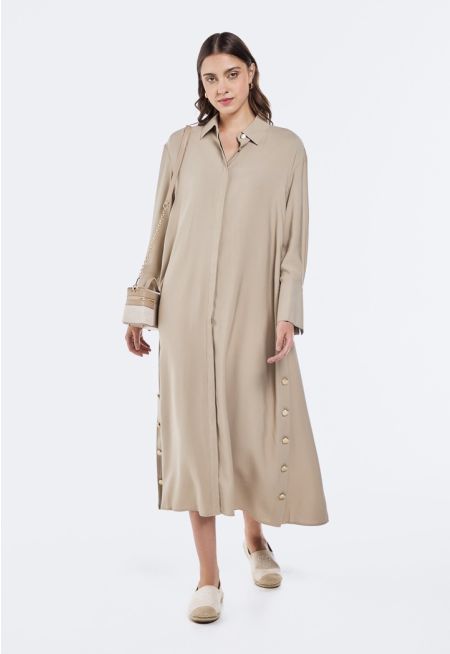 Button Embellished Shirt Dress