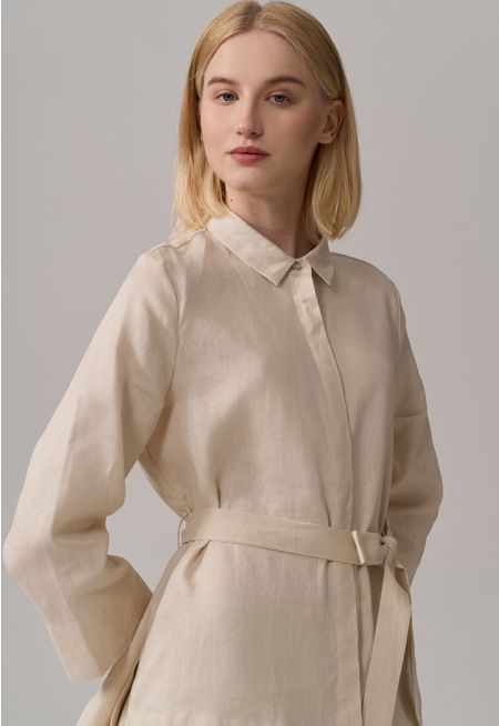 Solid Long Sleeve Belted Shirt