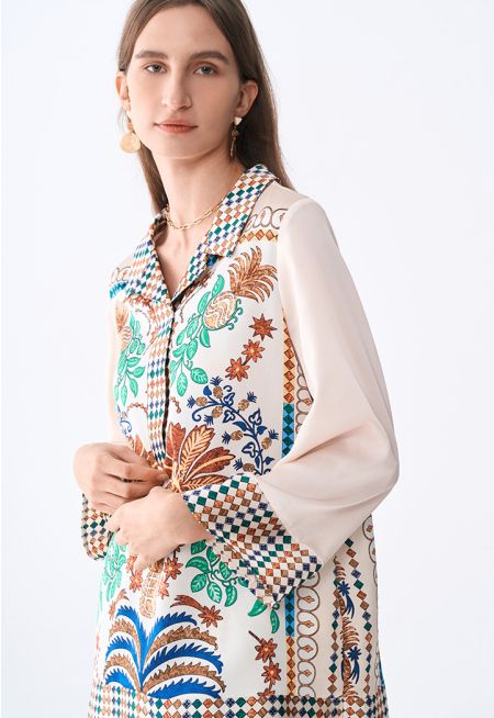 Multicolor Print Notched Collar Blouse