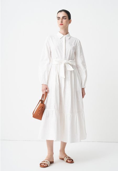 Solid Monogram Belted Shirt Dress