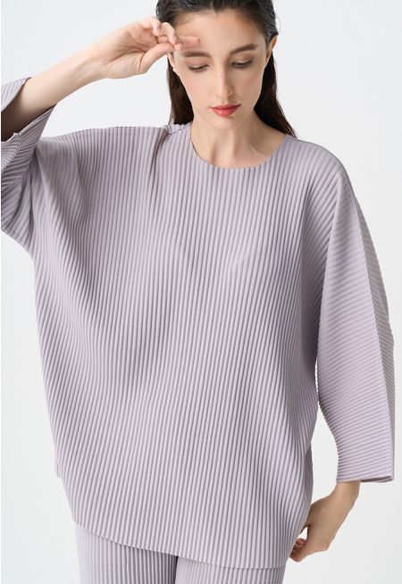 Solid Pleated Long Sleeves Blouse