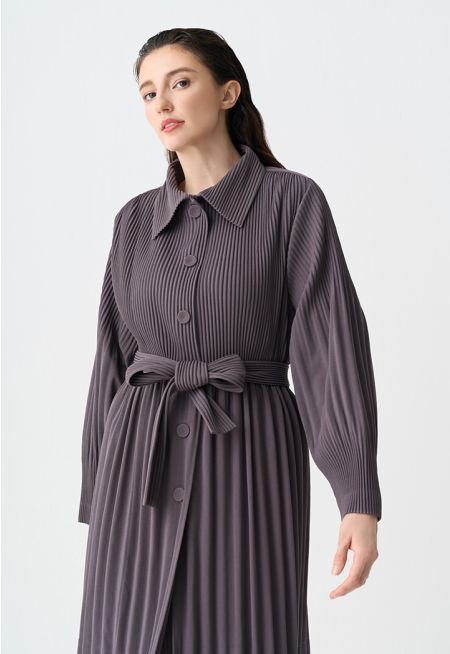 Long Sleeves Pleated Belted Jacket
