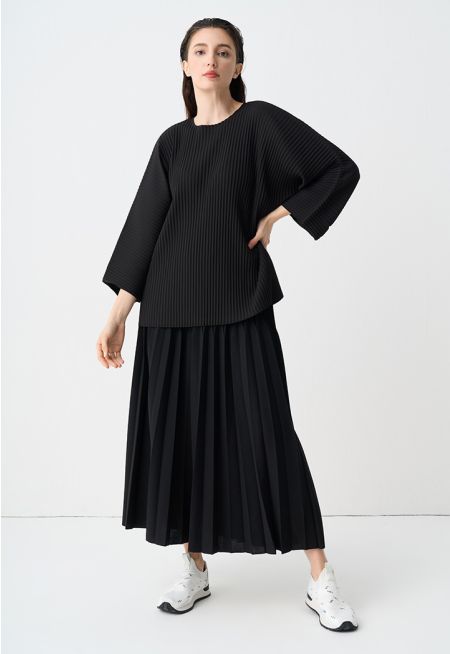 Solid Pleated Elastic Waistband Skirt