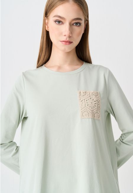 Crochet Pocket Long Sleeve T-shirt