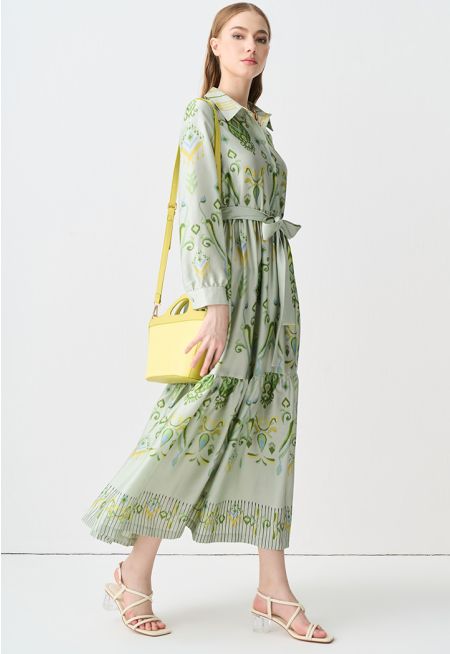 Ruffled Belted Printed Maxi Dress